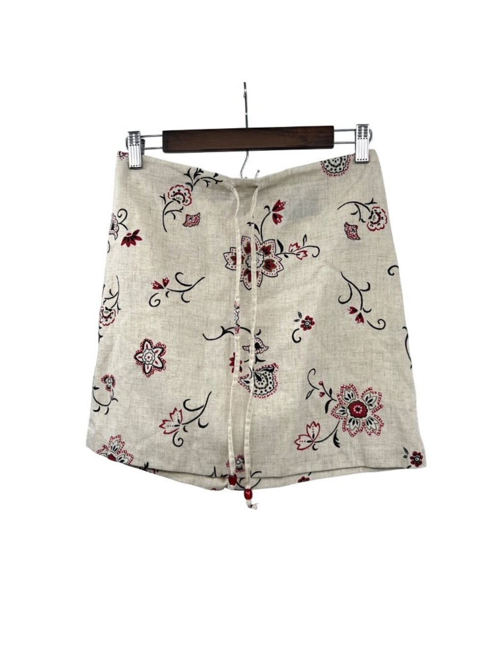 Just For Wraps by Wrapper Floral Mini Skirt Cream/Multi Tie Waist Size 5/6
